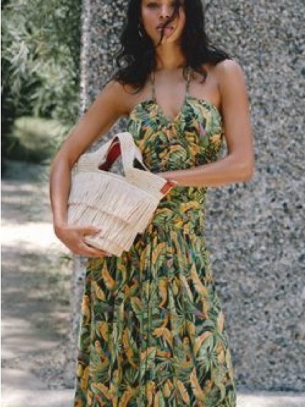 FARM Rio Green Tropical Halter-Style Maxi Dress with Yellow Accents - Picture 2 of 7